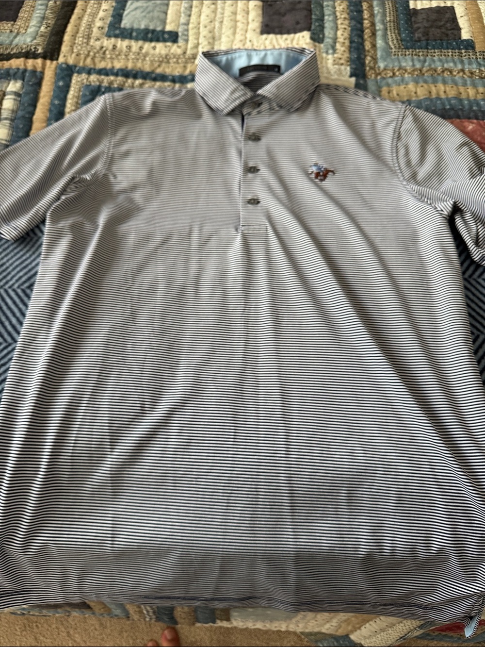 Greyson Men's Navy and White Striped Sleepy Hollow Golf Polo